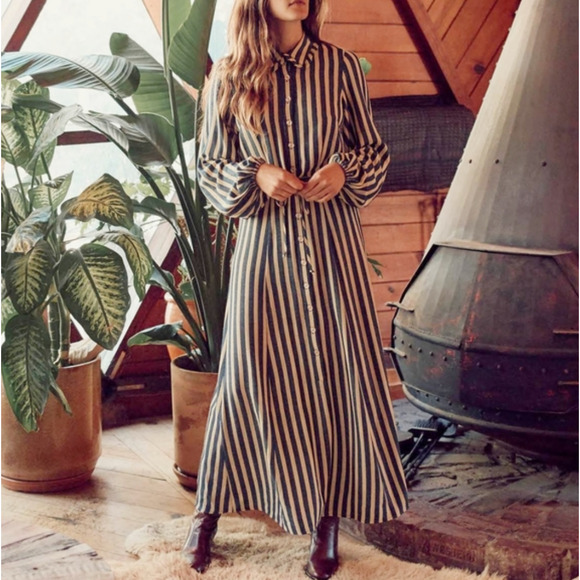 Christy Dawn Dresses & Skirts - CHRISTY DAWN Selma Maxi Shirt Dress Blueberry Stripe {3T7}